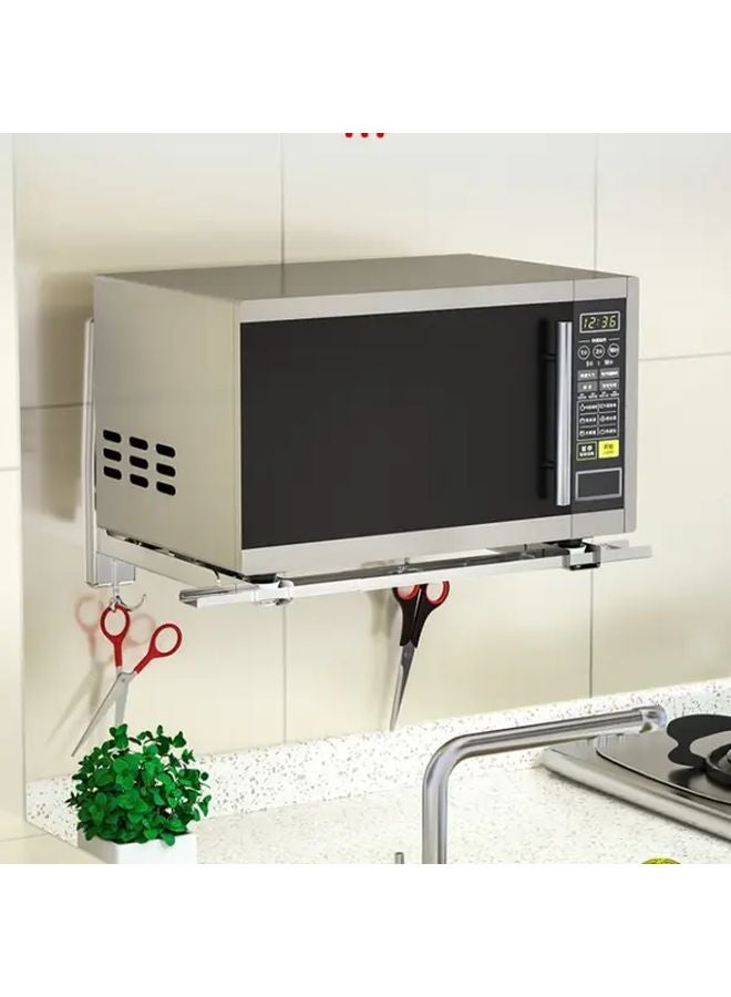 304 Stainless Steel Wall Mounted Microwave Oven Rack Adjustable Telescopic Storage Shelf - Image 5